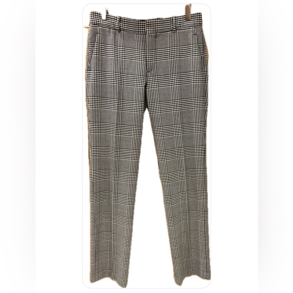 Zara Career Wool Blend Plaid Straight Leg High Waist Trousers M